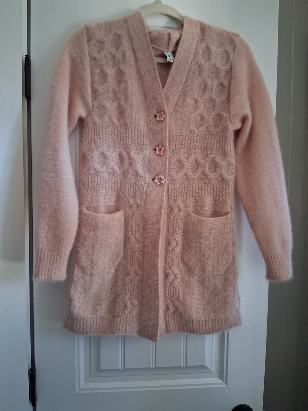 Angora Soft Pink Cable Knit Women's Cardigan Sweater